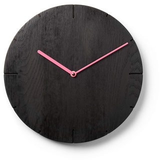 Natuhr Design Wanduhr schwarz matt Eiche Holz Solide - geräuscharmes U.T.S. Uhrwerk (Pinke Zeiger)