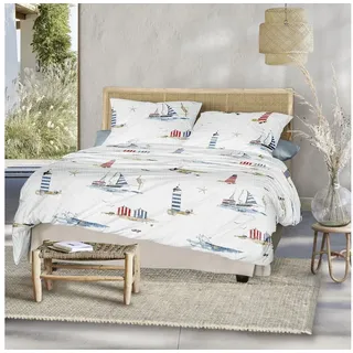 Irisette Bettwäsche Bettwäsche Irisette Seersucker 8329-90 Leuchtturm maritim 135x200, Soft Seersucker, 2 teilig blau|rot|weiß