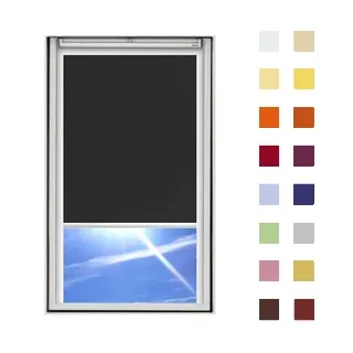 Dachfensterrollo guenstig nach Maß, Stoff Polyester, Farbe schwarz, mit Kassette oder als Springrollo, weitere 120 Farben im Shop