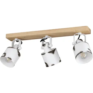 EGLO Deckenstrahler Kilburn, 3-flammige Deckenlampe mit schwenkbaren Spots | FSC100HB, Deckenleuchte im Landhaus Stil, Metall in Weiß und Holz in Natur, Deckenspot mit E27 Fassung