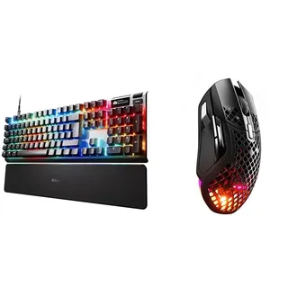 SteelSeries Bundle of Apex Pro Gen 3 - Gaming Keyboard - Hall Effect Switches, OmniPoint 3.0 Aerox 5 Wireless RGB Gaming-Mouse mit Öffnungen in der Oberfläche – Federleichtes