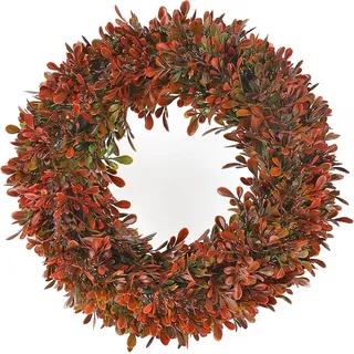 Minnhua Türkranz Künstliche Eukalyptus Kranz Herbst Deko Wandkranz | Kunstpflanzen Herbstkranz für Hochzeit Garten Fenster Kamin Halloween Outdoor Feiern Weihnachten Deko Rot