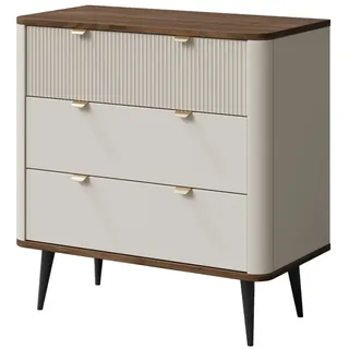 Compleo Kommode schmal, 90 cm breit, Sideboard mit 3 Schublade LILIA, Modern design braun