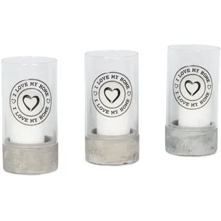 3er Set Deko-Glas 16x8cm mit Kerze Beton Zement I Love My Home Geschenk Windlicht Dekoration