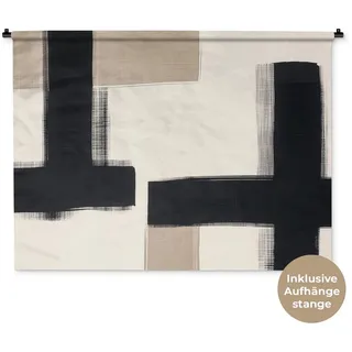 MuchoWow Wandteppich Schwarz - Abstrakt - Japanisch, Rechteckig, Höhe: 3 mm, Wanddeko Teppich Wohnzimmer, Schlafzimmer, 120x90 cm beige|schwarz Rechteckig | 120 cm x 90 cm x 3 mm