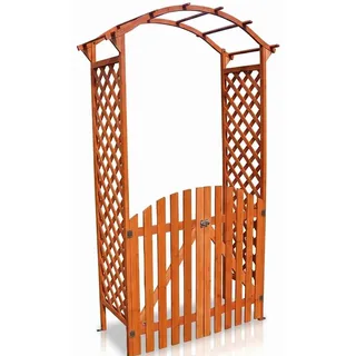 Mucola Rosenbogen mit Tor Pergola Rankhilfe Torbogen Spalier Holz Rankgitter Rankgestell Pergola Rosensäule Gartenbogen - Braun - Braun