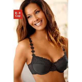 Bügel-BH NUANCE Gr. 100, Cup D, schwarz Damen BHs BH Bügel-BH Dirndl-BH Hochzeitsdessous Hochzeitswäsche Spitzen-BH Spitzenwäsche Balconette-BH Trachtenwäsche mit schöner Stickereispitze am Obercup und den Trägern, Dessous