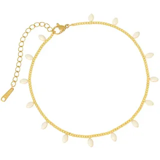 Made by Nami Fußkette Edelstahl Fußkettchen für Damen in Gold, Wasserfest mit Perlen, 21,5cm lang mit 6,1cm Verstellkette, Surfer oder Boho Schmuck goldfarben