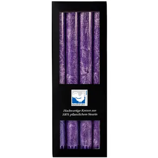 Premium Stearinkerzen Set (4er/8er) – Lange Stabkerzen 25x2,2 cm mit Kristall-Struktur – 100% Pflanzlich – 10h Brenndauer – Edle Tafelkerzen für Hochzeit, Deko, Gastro (Violett, 8er Pack)