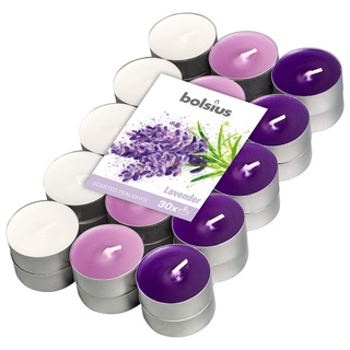 BOLSIUS Stimmungen und echte Duft-Teelichter – Lavendelduft – Mehrfarbig – 4 Stunden – 30 Stück, Wachs Baumwolldocht, Lavendel, Pack