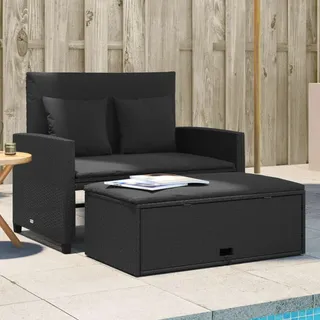 IKAYAA Gartensofa Ausziehbar mit Stauraum Liegefunktion Rattan Sofa 2 Sitzer Lounge Sofa Outdoor Kleines Balkon Sofa Bank Balkonmöbel Rattansofa Sitzbank Balkon Lounge Gartenbank
