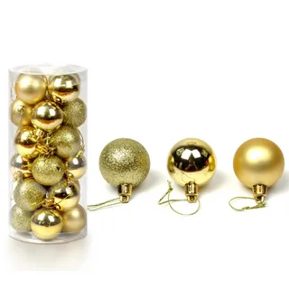 24 Stück Weihnachtskugeln Glänzend Glitzernd Matt Christbaumschmuck bis 4cm Gold