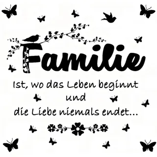 WandSticker4U®- Wandtattoo FAMILIE Spruch schwarz XXL (100x62 cm) I Wandsticker Sprüche Wohnzimmer Schlafzimmer Küche Flur I Wandtattoo Sprüche Familie Leben Liebe Blumenranke Schmetterlinge GROß