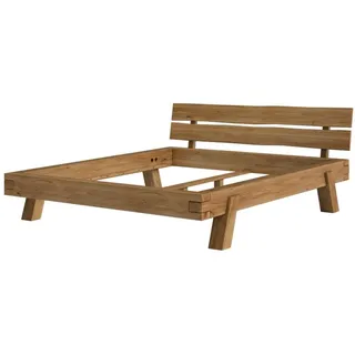 skølm Massivholzbett Hervar, Balkenbett aus Wildeiche geölt & lackiert, stabiles Bettgestell verfügbar in 140/180x200 cm, Holzbett beige