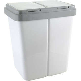 Ribelli® Duo Mülleimer 2x25L Kunststoff Eimer mit Deckel geruchsdichter Abfalleimer, Müllbehälter, Kücheneimer, Mülltrennsystem, Küchenabfall-Eimer, Weiß, 500113