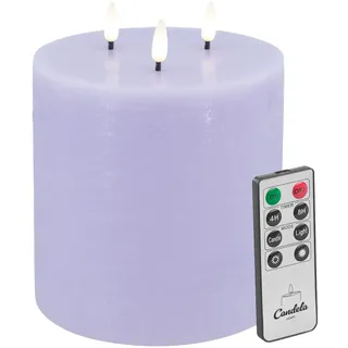 Candela Lights LED Kerze 3-Docht H:15xØ15cm lila rustic Stumpenkerze Echtwachs mit Fernbedienung & Timerfunktion Flammenlose flackernde LED-Kerze mehrstufig dimmbar