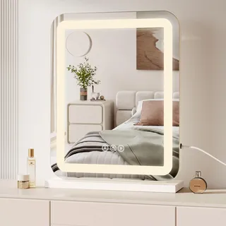 Dripex Hollywood Schminktischspiegel mit HD Beleuchtung 50 x 40 cm, 3 Farblichtmodi, 10 Facher Vergrößerung Spiegel, USB Anschluss, Aufstellung oder Wandmontage