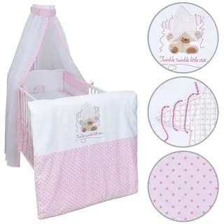 Baby-Delux Babybettwäsche Baby Bettwäsche Set 4-Tlg. Nestchen Chiffonhimmel, Baumwolle, 4 teilig, Bettset für Babybetten 140x70 & 120x60 verschiedene Designs rosa|weiß
