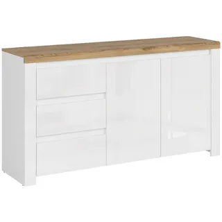 Konsimo® Kommode, Weiß, Eiche Wotan, Holz, Rechteckig, 156x85x42 cm, Hergestellt in Europa, Wohnzimmer, Kommoden & Sideboards, Kommoden