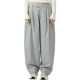 QS Damen Barrel Leg Hose – Balloon Fit, Nadelstreifen, Bundfalten, mit Gürtelschlaufen - 42