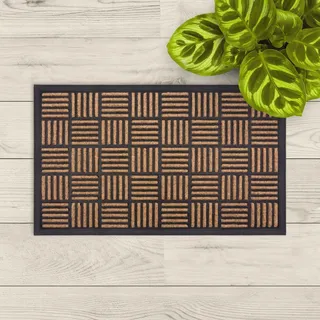 LA KO Fußmatte Bali in unterschiedlichen Designs und Größen - hochwertige Fußmatte aus kombinierten Materialien in Kokos Optik - Türmatte mit modernem und zeitlosen Design (Parkett, 45 x 75 cm)
