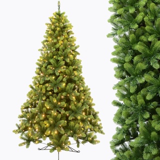 IGOOD Weihnachtsbaum Künstlich 100% Spritzguss 210cm mit Beleuchtung 500 Warmweißen und Mehrfarbigen Lichtern,1315 Dichte Astspitzen, PE Tannenbaum Edle Nordmanntanne Für Weihnachten-Deko