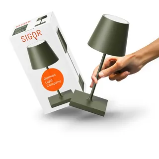 SIGOR Nuindie 3.0 mini LED Akku-Tischlampe, tannengrün | Dimmbar • Indoor & Outdoor • IP54 • 25 cm • easy-connect puk • 17 h Leuchtdauer