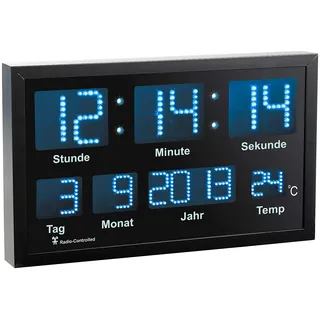 Lunartec Digitaluhr mit Datum: LED-Funk-Tisch- und Wanduhr mit Datum und Temperatur, 412 Blaue LEDs (Digitaluhr mit Temperaturanzeige, Uhr mit Temperaturanzeige, blau)