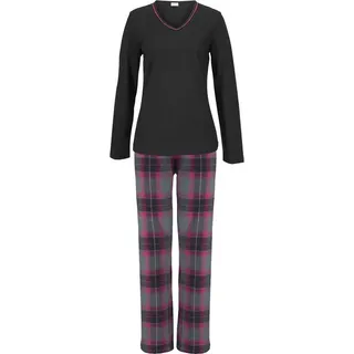 LASCANA Damen Pyjama schwarz-pink-kariert Gr.32