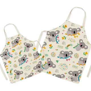 Koala Passende Schürze für Eltern und Kind zum Kochen, Malerei, Gartenarbeit - Schöne Muster-Leinen-Eltern- und -Kind-Schürze für die Familienzeit, Mama Papa Tochter Sohn Küchenschürze - Adult: 25.6 x 30 inches, Kid: 17.7 22 inches
