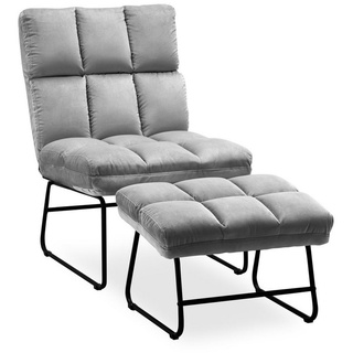 MCombo TV-Sessel MCombo Sessel mit Hocker 0014 / 0016 (Relaxsessel mit Hocker0014/16), Relaxsessel für Wohnzimmer, moderner Fernsehsessel Loungesessel Stuhl grau