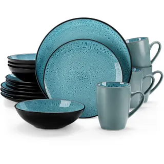 Tafelservice Steinzeug, vancasso 16-tlg. BUBBLE Kombiservice aus Steingut, inkl. Schalen, Tassen, Desserttellern & Speisetellern für 4/8/12 Personen