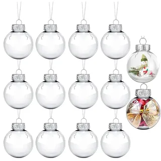 YINZZTRY Durchsichtige Weihnachtskugeln, 12 Stück Klar Kunststoff Transparent, Christmas Decoration Kugeln, 6 cm