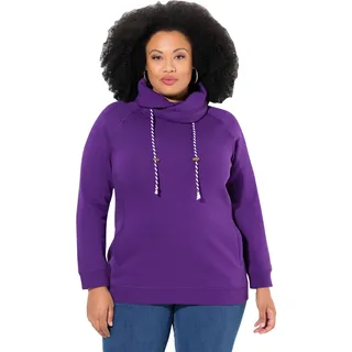 Ulla Popken Damen große Größen Übergrößen Plus Size Sweatshirt, weiter Stehkragen, Taschen, Raglan-Langarm tiefes violett 58+ 713963840-58+ - 58-60