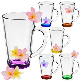 PLATINUX Latte-Macchiato-Glas Bunte Kaffeegläser, Glas, mit Griff 360ml Set 6 Teilig Mehrfarbig Teegläser Trinkglas beige|bunt