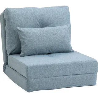 HOMCOM Bodensessel 2-in-1 Klappbett mit verstellbarer Rückenlehne Bodensofa mit Zierkissen, Bodensitzkissen für Wohnzimmer, Schlafzimmer, Leinen, Himmelblau   Aosom
