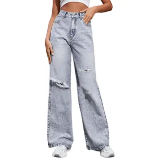 Boyfriend Jeans Damen Baggy Hüftjeans Weite Hosen Für Mädchen Hose Weitem Bein Hellblaue Mom-Jeans Y2k Cargohosen Low Rise