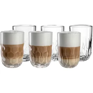 LEONARDO HOME GOCCE Latte Macchiato Glas • 6 Stück • 6 Latte Macchiato Gläser • LM Becher für Siebträger • Spülmaschinengeeignet • Tropfenstruktur • Matchaglas • Transparent • Klar • 390 ml