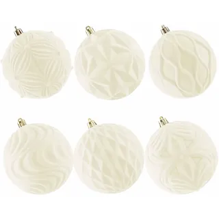 Lanpn 6 STK 10cm Große Samt Weihnachtskugeln, Grosse Beflockt Weihnachtsbaum Kugeln, XXL Christbaumkugeln, Riesen Tannenbaum Kugel Weihnachtsdeko Christbaum-Schmuck für Winterurlaub Party, Beige
