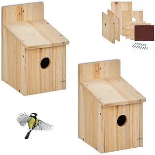 Relaxdays Nistkasten Bausatz für Vögel, 2er Set Hellbraun,