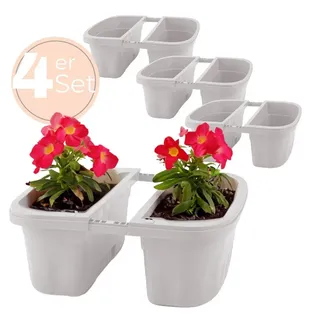 GarPet 4x Blumenkasten Balkongeländer Beidseitig Balkon Blumenkasten Doppelseitig Balkonkasten mit Halterung Geländerkasten mit Wasserspeicher Weiß 40 cm