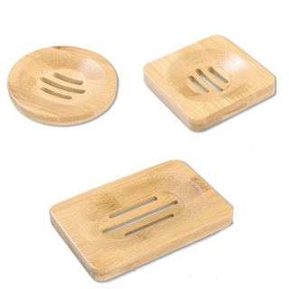 3 x Bambus-Seifenschalen, handgefertigter Bambus-Seifenhalter, Badezimmer-Seifenschale, natürliche Seifenschale, natürlicher Bambus-Seifenhalter, Holz, rechteckig (quadratisch + rechteckig + rund)