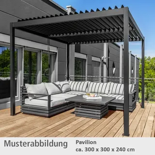 Pavillon mit Lamellendach aus Stahl und Aluminium, ca. 300 x 300 x 240 cm - Anthrazit