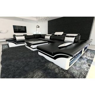 Sofa Dreams Wohnlandschaft Ledercouch Leder Sofa Enzo XXL U Form Ledersofa, Couch, mit LED, wahlweise mit Bettfunktion als Schlafsofa, Designersofa schwarz|weiß