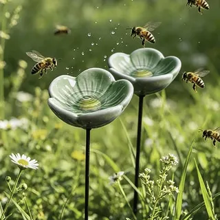 2 Stück Bienentränke Keramik Für Den Garten, Insektentränke Keramik, Bienenbar Wassertränke Mit Gartenstecker, Klein Vogeltränke Stehend, Dekorative Fütterschale Für Bienens, Schmetterling(grün)