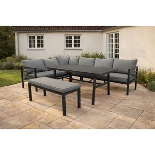 Green Spirit Loungeset Lounge-Set San Menaio Aluminium Gartenlounge 2 Sofas Bank Tisch, (Set, 4-tlg., eine Eckbank, eine Bank, ein Tisch), Aluminium, grau, 8 Personen, wetterfest - Garten, Terrasse & Outdoor grau
