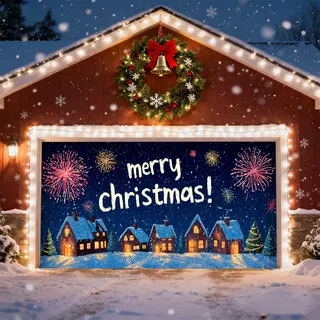 Weihnachts-Garagentürdekoration, Weihnachtsbanner für Garagentür Fröhliche Weihnachten Wand-Weihnachtsmann Schneemann Elch Garagen-Hintergründe für Außen- und Innenwände im Winter Xmas