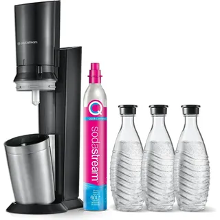 Sodastream Crystal 3.0 schwarz + 1 Glaskaraffe + Zylinder