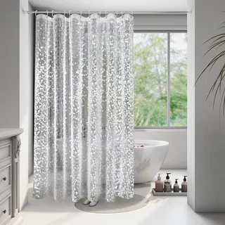 EurCross Extra Breit Transparenter Duschvorhang 240x200 mit 3 Stärkeren Magnete Unten, Wasserdicht und Antischimmel, 3D Kieselsteinen Muster Eva Badvorhang mit 16 Ringen