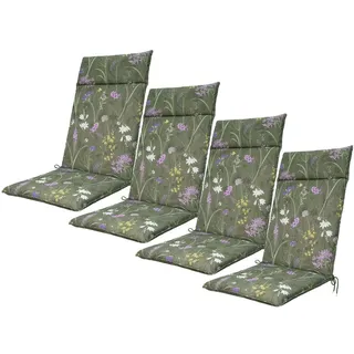 Natura Punto, Sitzkissen, 4er-Set Hochlehner-Auflage, Gartenstuhlkissen wasserabweisend, Blumenmuster grün, 120x50cm (120 x 50 cm)